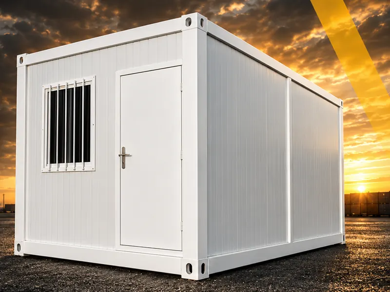 Módulo habitable blanco con puerta y ventana